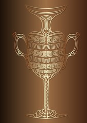Egyptian carafe vessel, golden perdistrictba against the background of gradient, ancient vase with handles