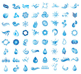 Water Splash Vector And Drop Logo Set - Isolated On White Background. Vector Collection Of Flat Water Splash and Drop Logo. Icons For Droplet, Wave, Rain, Raindrop, Company Logo And Bubble Design