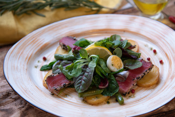 Dishes, food prepared for shooting and shot professionally. with good light. soups and porridges, delicious meat