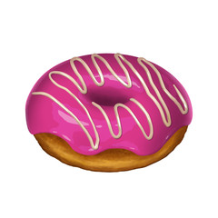 Colorful Isolated Donut. Realistic Pink Glaze with White Cream
