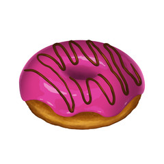 Colorful Isolated Donut. Realistic Pink Glaze with Chocolate Cream