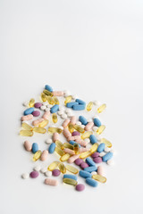 Different pills and vitamins on white background. High resolution, isolated