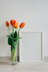 Poster white wooden frame mockup.