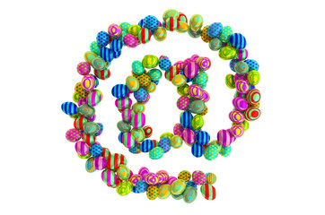 E-mail, at sign from colored Easter eggs, 3D rendering