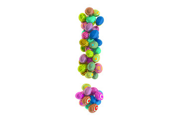 Exclamation mark from colored Easter eggs, 3D rendering