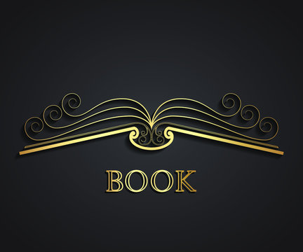 3d golden elegant ornametal book logo