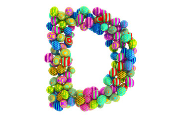 Letter D from colored Easter eggs, 3D rendering