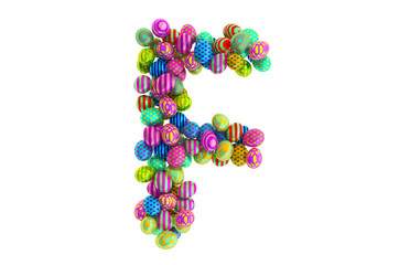 Letter F from colored Easter eggs, 3D rendering