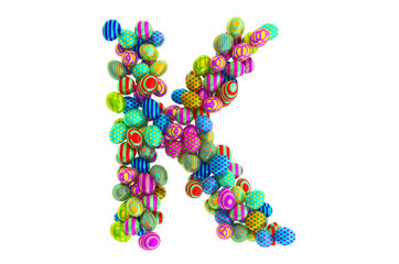 Letter K from colored Easter eggs, 3D rendering