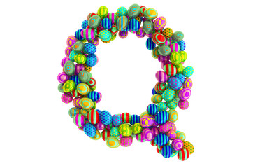 Letter Q from colored Easter eggs, 3D rendering