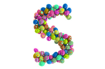 Letter S from colored Easter eggs, 3D rendering