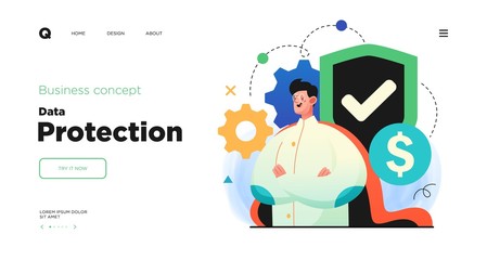 Network security, data protection and information privacy concept. Website Landing page template designs. Web page layout with modern business concepts illustration.