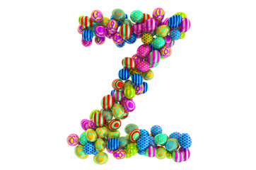 Letter Z from colored Easter eggs, 3D rendering