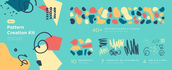 Set of abstract trendy hand drawn shapes and design elements. Pattern Creation set. Vector