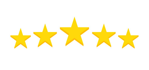 Five stars customer product rating review flat icon for apps and websites on white background. Feedback stars. Vector