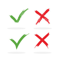 Four check box list icons set, green and red color isolated on white background. Yes and No. Vector