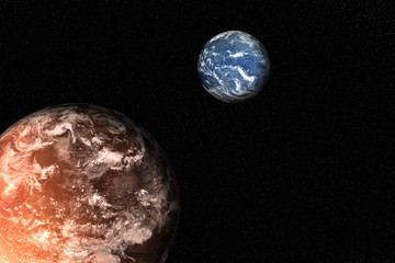 Planets of solar system together in space. Earth and Mars with atmosphere. Science fiction wallpaper. Elements of this image were furnished by NASA.
