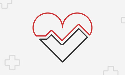 Heart icon, outline cardiogram beat symbol, thin line vector illustration