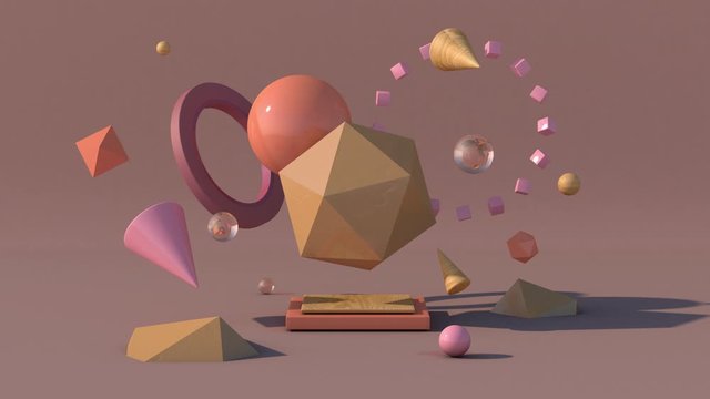 Beige, pink, orange geometric shapes. Abstract animation, 3d render.