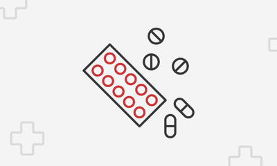 Pills icons, outline medical symbols, thin line vector illustration