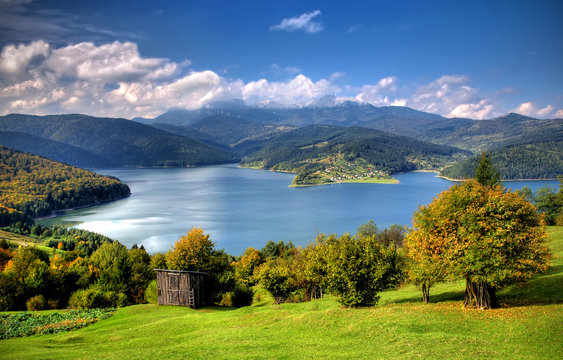 Lake and meadow in countryside of Romania, Bicaz