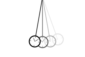 Swinging Black and White Pendulum with Clock. Isolated Single Object. Hypnosis Tool. Raster Illustration