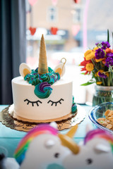 One-tier White Unicorn Cake at Birthday Party