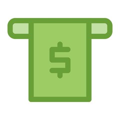 Cash money withdrawal from ATM. Dollar sign. Banking, finance concept. Flat icon illustration.