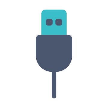 Usb cable plug icon in flat style. Charger symbol. Smartphone and computer connection, data transer sign.