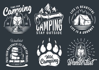 Set of camping travel outdoor adventure emblem