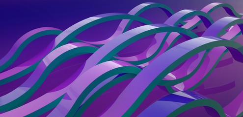 Fototapeta na wymiar purple glossy 3d strips waving tangled, abstract background