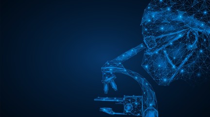 Research associate of the laboratory. The scientist looks through a microscope.Free space for information.  Polygonal futuristic design.