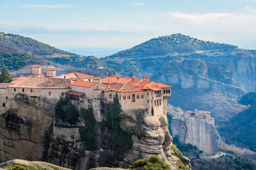Fototapeta na wymiar View of a monastery in Meteora Kalabaka Greece, a unique Unesco world heritage site