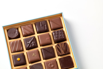 Natural chocolate candies in a beautiful cardboard box.