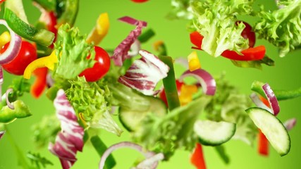 Super Slow Motion Shot of Flying Fresh Vegetables. Shot with high speed cinematic camera, super slow motion at 1000 fps.