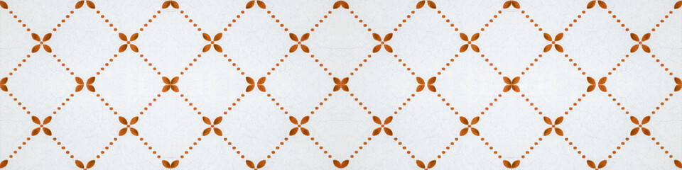 Brown orange white vintage retro geometric square flower motif tiles texture background banner