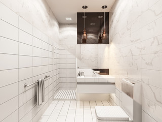 3D render of the interior of the bathroom with shower