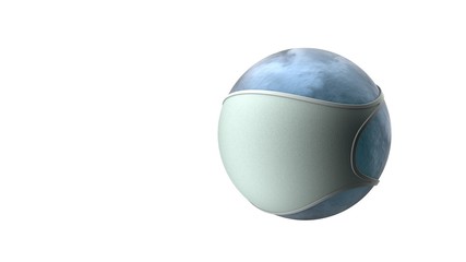 Virus and epidemic diseases over globe. Blue globe in medical protective mask. Health protection and prevention during flu and infectious outbreak. 3D Illustration