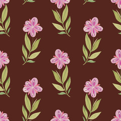 Flowers and leaves seamless pattern on a red background.Watercolor flowers for print and design.Seamless botanical pattern.