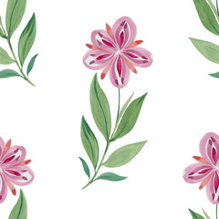 Flowers and leaves seamless pattern on a white background.Seamless botanical pattern. Watercolor flowers for print and design.