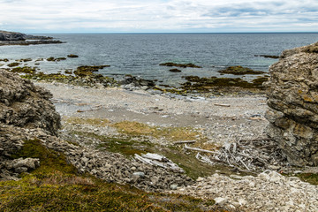Fototapeta na wymiar Shoreline along the bay, Bellburne, Newfoundland, Canada