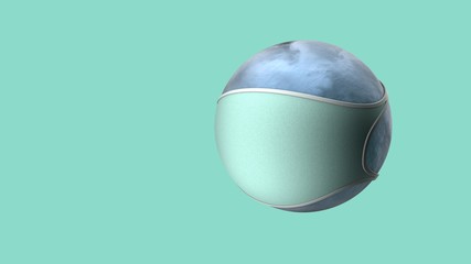 Planet in medical protection mask on blue background. Globe under Virus protection mask. 3D Illustration
