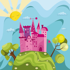 Colorful illustration with a princess castle