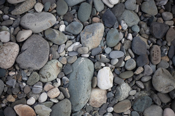 Texture pebbles. Large stones. Beautiful background. Coast. Beautiful gray beach.