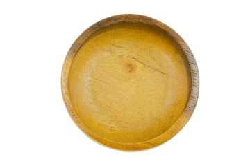 Empty wooden bowl top view isolated on white background with clipping path.
