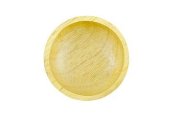 Empty wooden bowl top view isolated on white background with clipping path.