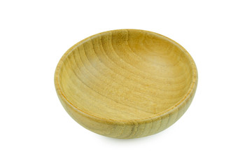Empty wooden bowl isolated on white background with clipping path.