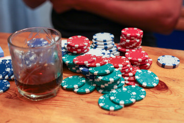 The game of poker. Chips, bets on the table.