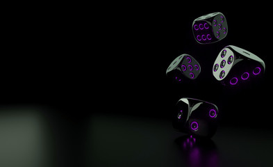 Futuristic Black Dices With Glowing Purple Neon Lights - 3D Illustration