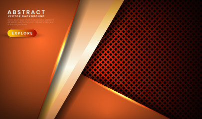 Abstract luxury brown background. Overlap layer on dark space with  orange light effect decoration for cover, banner, brochure, landing page, or flyer elements. Texture with rhomb perforated metallic